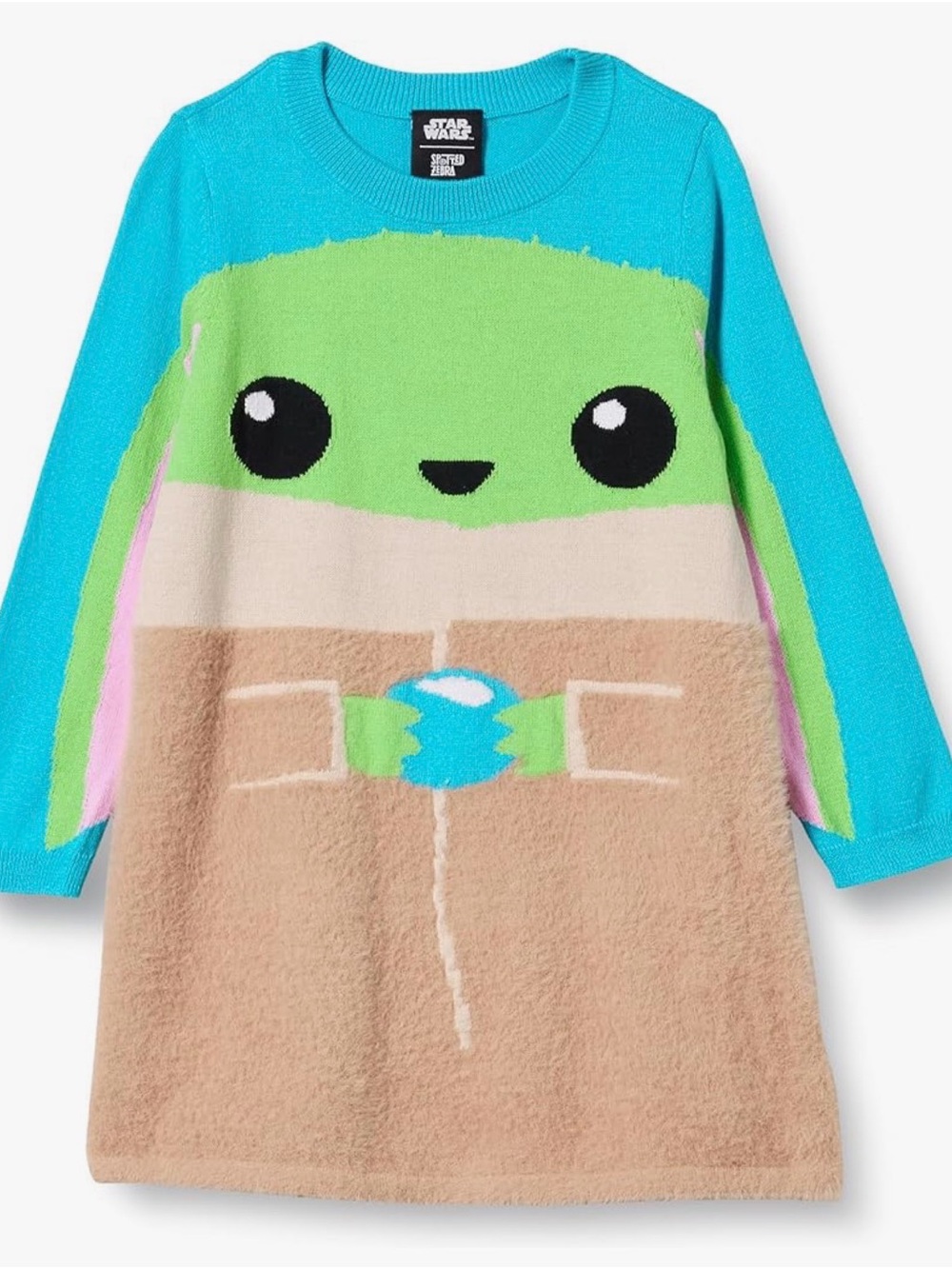 Star Wars Grogu Knit Dress - Aqua, Lime & Tan NWOT
